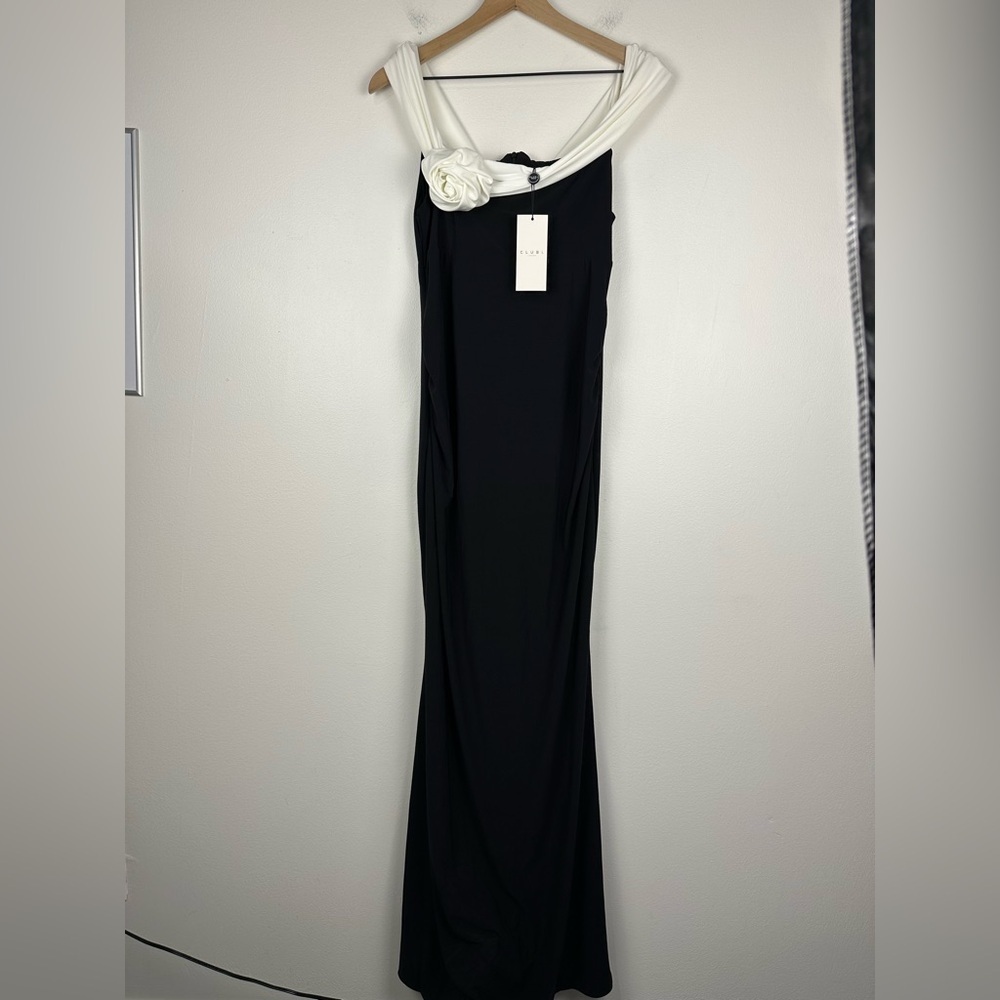 Club L On Bloom Black & White Bardot Maternity Maxi Dress Flower Wedding‎ Sz 8 - Picture 3 of 8
